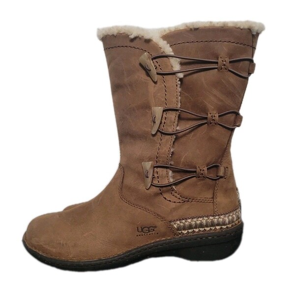 UGG Australia Adirondack Tall Leather Sheepskin Winter Boots Women 10 Chestnut - Picture 9 of 14